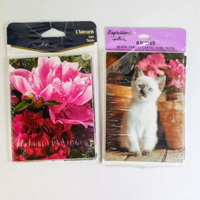 Lot of 15 Blank Note Cards With Envelopes Cat Flowers Hallmark Party Occasion