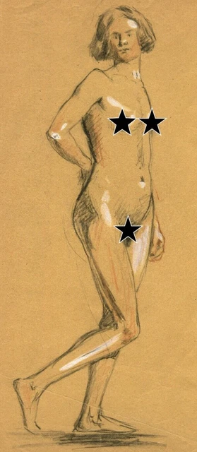 Dessin Ancien Nu Crayon Papier Années 1950 - Style érotique, Femme Nue, à Identifier