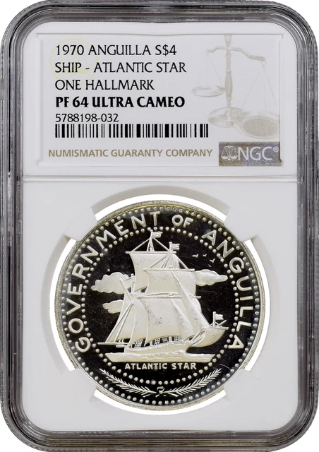 Anguilla 4 dollars 1970, NGC PF64 UC, "British Overseas Territories (1968-1970)"