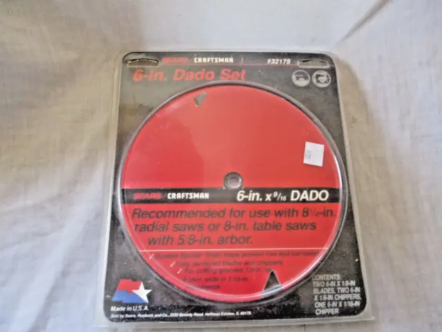 Craftsman 6 In. Dado Set for 8.25" Radail Saw or 8" Table Saw with 5/8" Arbor