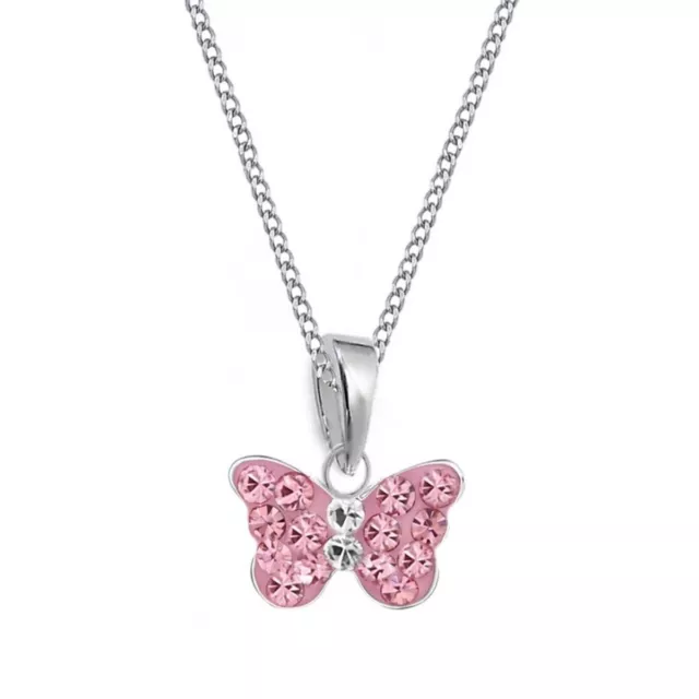 Kinder Kristall Schmetterling KETTE mit ANHÄNGER 925 Echt Silber ROSA / z114