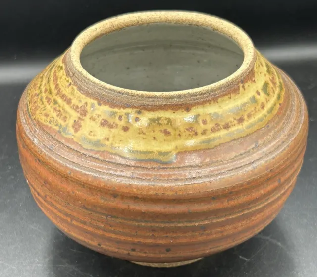 Original Vintage Mid Century Studio Art Pottery Stoneware Bowl Signed