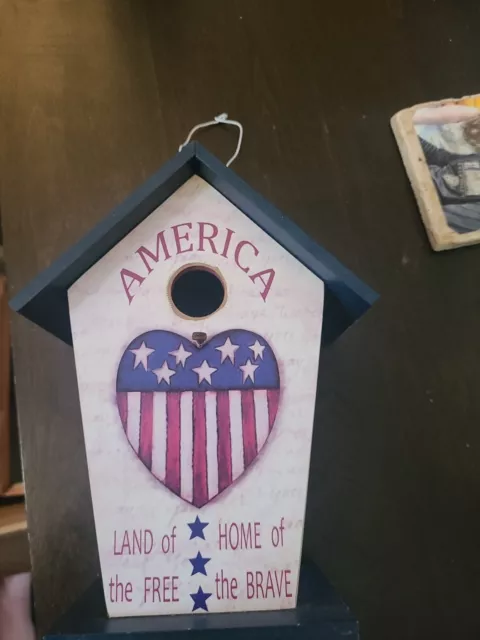 America Land Of The Free Home Of The Brave Wooden Bird House 8"