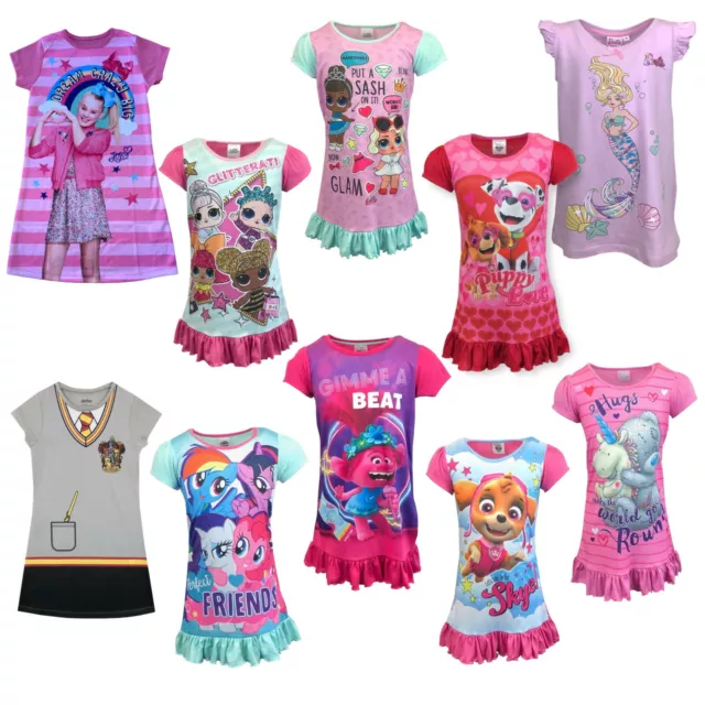 Girls Nightdress Nightie Pyjamas Nighty Disney Trolls My Little Pony Barbie LOL