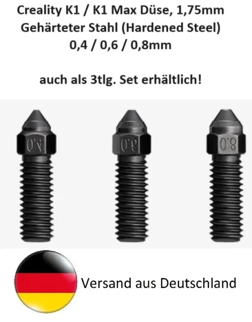 Creality K1/K1 Max, Gehärteter Stahl (Hardened Steel) Düse/Nozzle, 0,4/0,6/0,8mm