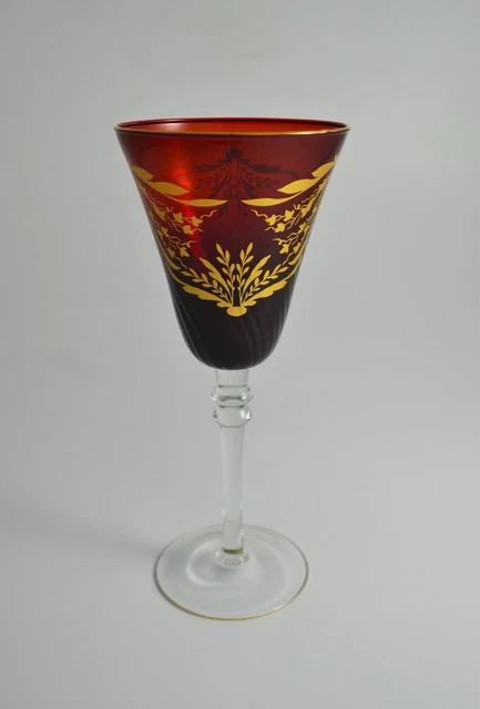 N6700s MAGNIFICO CALICE BICCHIERE ROSSO IN VETRO E ORO