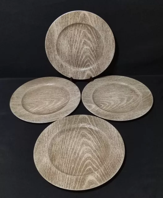 4 piezas. Placas cargadoras decorativas de 13" gris pardusco diseño de grano de madera sintética de imitación nuevo