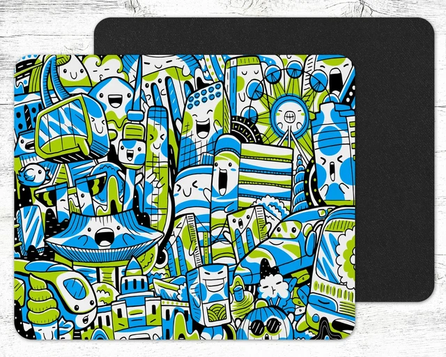 Graffiti Blue & Green Abstract Design Mouse Pad Mat Neoprene Rectangle #9