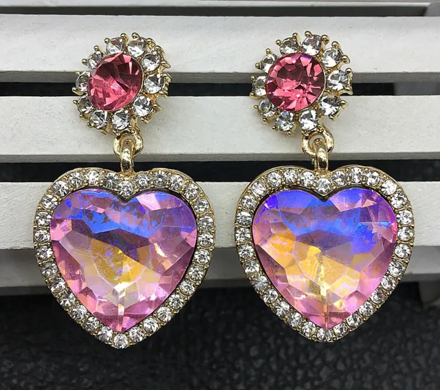 Betsey Johnson Pink Crystal Rhinestone Heart Stud Earrings