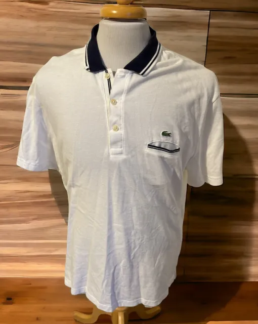 Lacoste Classic White Blue Short Sleeve Polo Shirt Mens Size 8 Reg Fit Croc Logo