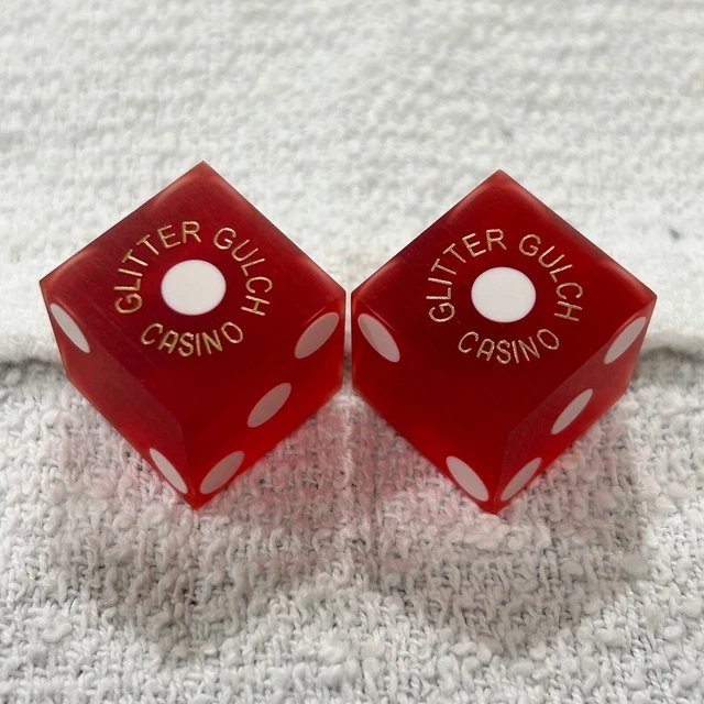 Pair Closed Glitter Gulch Casino Dice, Downtown Las Vegas, NV - Matte Red, No #s