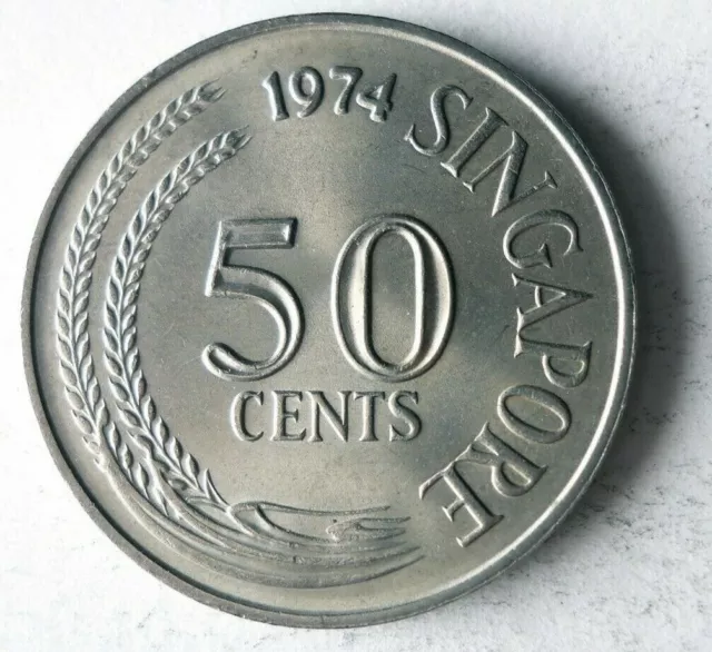 1974 SINGAPORE 50 CENTS - High Quality Collectible Coin - FREE SHIP - Bin #332
