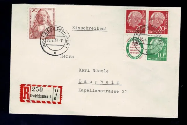Bund Mischfrankatur Mi.Nr. W4 Heuss Zusammendruck R/10 auf R-Brief