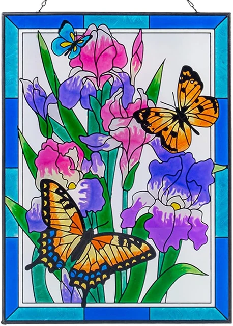 11" W X 15" H Butterfly Stained Glass Window Hangings Handmade Suncatcher Panel