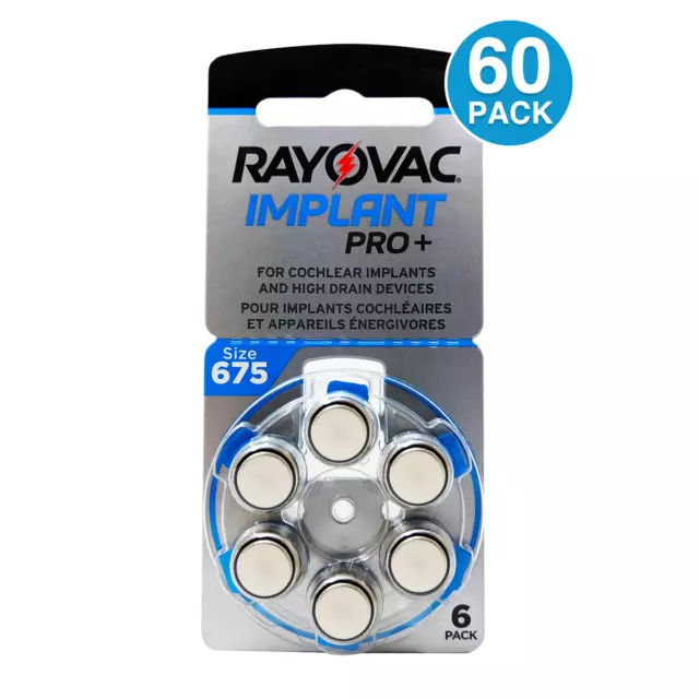 Rayovac Cochlear Implant Piles Mercure Gratuit 675P, 60pcs