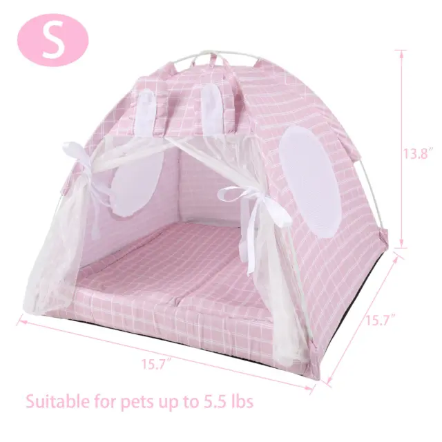 Pet Cat Dog Bed Tent House Canvas Indoor Puppy Sleeping Cave Bed w/ Cushion 6