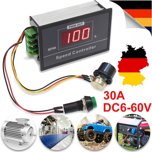 PWM Motordrehzahlregler 6-60V 30A - Digitaler DC Motor Regler Mit LED