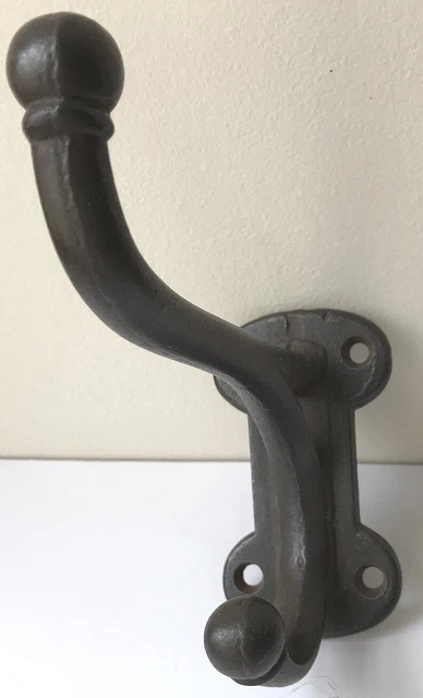 Ball Finial Cast Iron Coat Hook Double Prong Large Strong Heavy Duty 6 Inch EXC