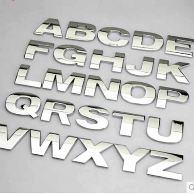 Aufkleber 3 D Buchstaben Zahlen silber Metall Alphabet 0-9 Initialen Auto Name