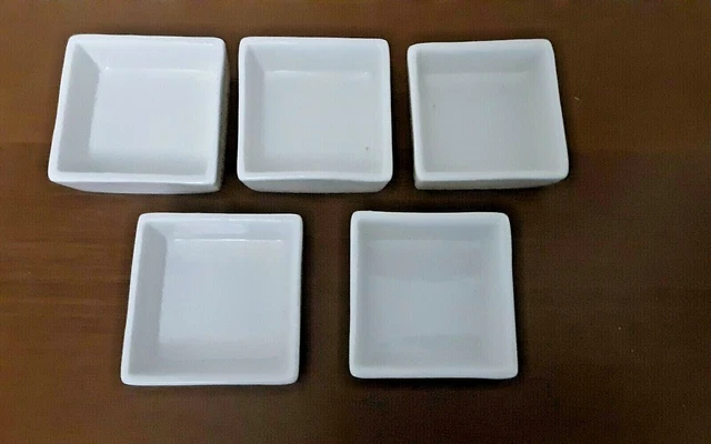 5 X White 'Triple A' Square Dip Condiment Dishes Brand New