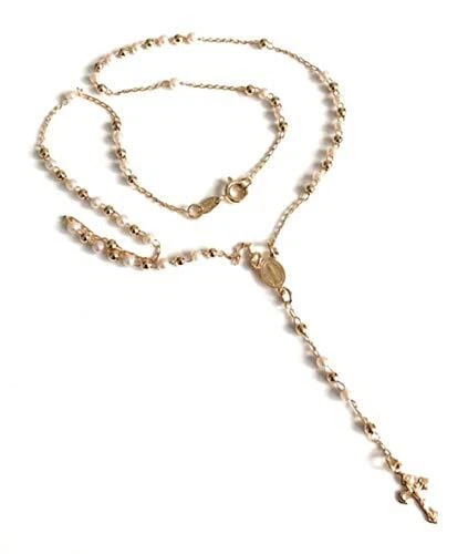 Rosary Beads Catholic Simulated Pearl Cross Necklace 18k Gold Plated Rosario Vir