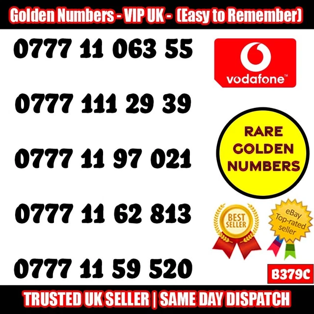 Golden Numbers VIP UK SIM - Easy to Remember & Memorize Numbers LOT - B379C