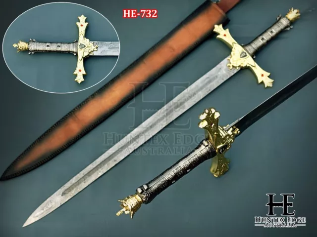 HUNTEX Handmade Damascus Blade King Arthur Excalibur Gold Medieval Replica Sword