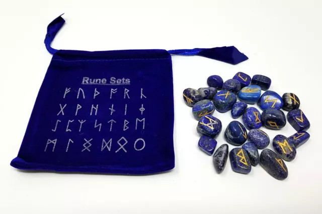 Lapis Stone Rune Set Healing 25 pc with Velvet Bag