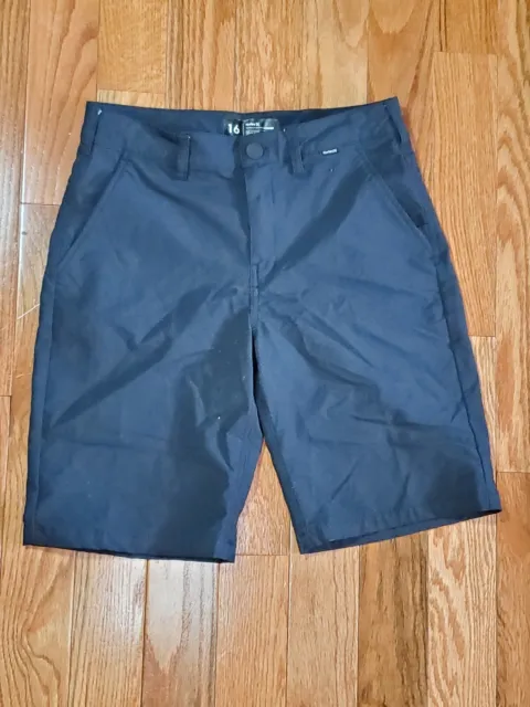 Hurley Nike Dri FIt Shorts Youth Black Chino Flat Front Size 16 / 28 Waist
