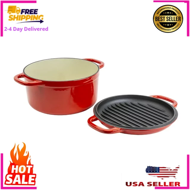 Lodge Cast Iron 7 Quart Enameled Double Dutch Oven Red, free shipping