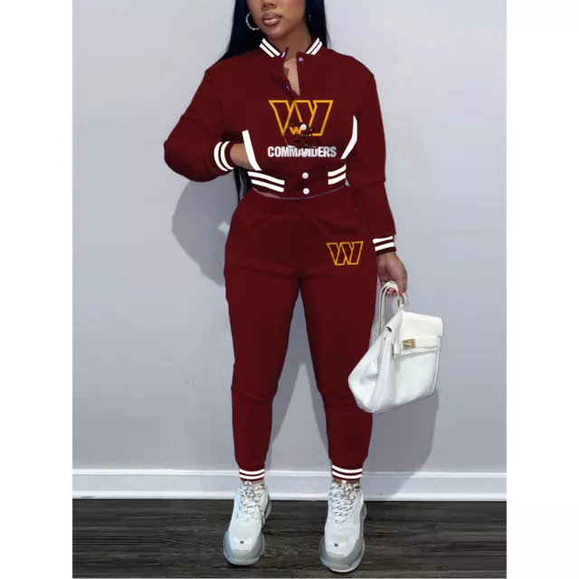 Washington Commanders Women Outfits Varsity Jacket Crop Top Sweatpants Tracksuit