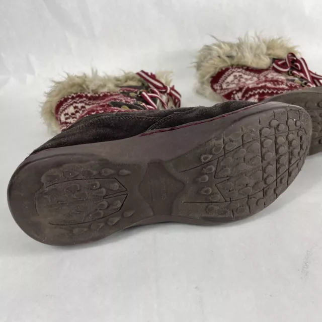 Muk Luks Boots Womens 9 Red & Brown Cow Suede Lace Up Fur Knit Winter #4464 3
