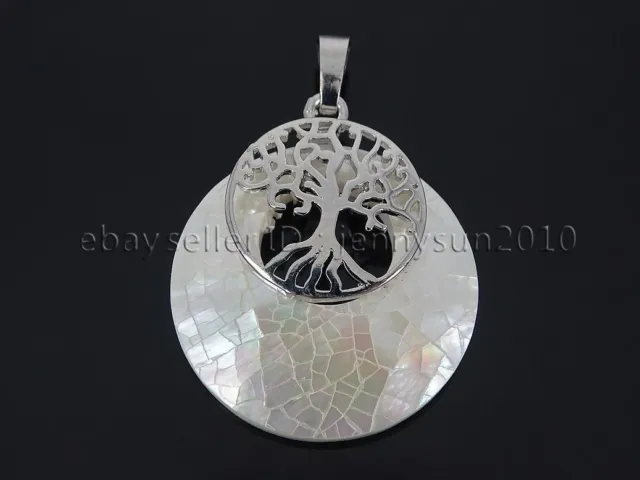 Natural Gemstone Reiki Chakra Round Tree of Life Pendant Charms Silver Plated
