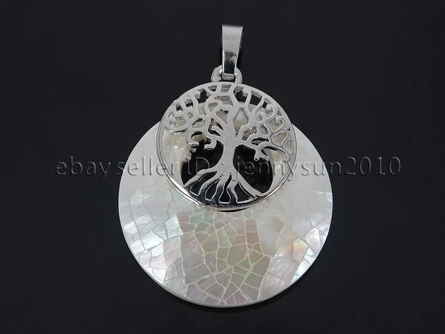 Natural Gemstone Reiki Chakra Round Tree of Life Pendant Charms Silver Plated