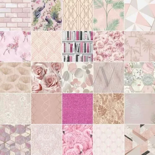 Pink Rouge Tapete - Metallisch Glitzer Blumenmuster Tiere Geometrisch Panel &