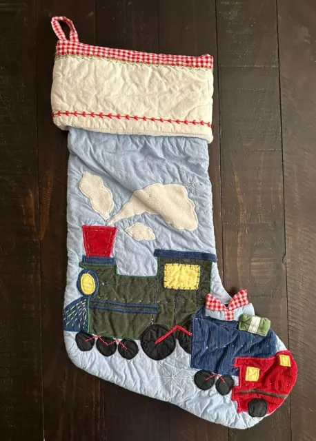 POTTERY BARN KIDS Quilted Choo Choo Train Applique Christmas Stocking