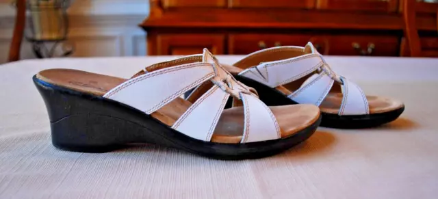 WOMENS CLARKS SLIDE Sandals wedge heel slip on White Leather size 6 $24 ...