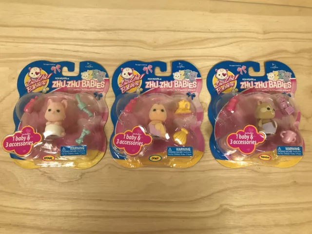 Zhu Zhu Pets Babies Lot of 3 Star Joey Tabitha With Accessories New On Card 2010