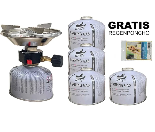 Gaskocher Set tragbarer Campingkocher mit 5x Butan Gaskartuschen, Backpacking