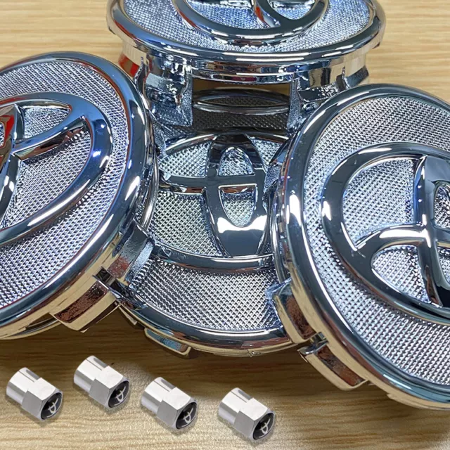 57Mm Chrome Wheel Rim Center Hub Caps W/4Pcs Air Valve Stems Caps 42603-02220