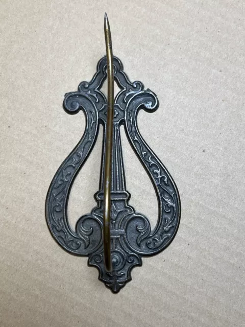 Vintage Antique Ornate Victorian Cast Iron Wall Receipt Holder Note Nail Hook