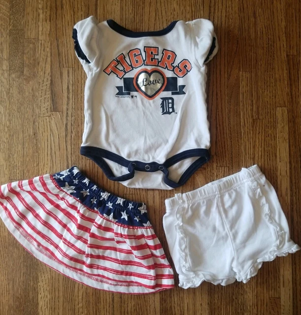 3 Pc Baby Girl Clothes Lot Detroit Tigers MLB Red White Blue Skirt - 0-3 Months