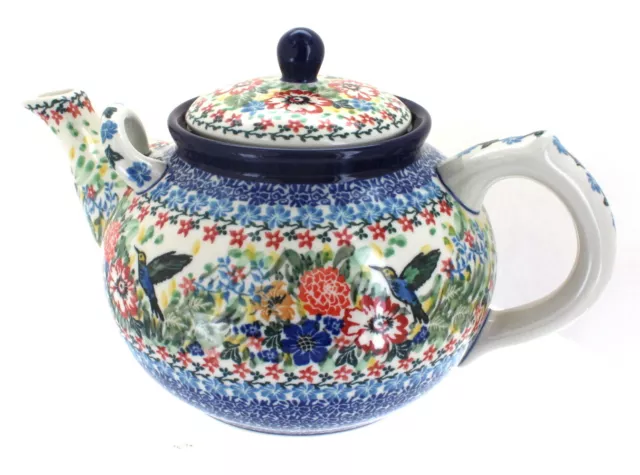 Blue Rose Polish Pottery Hummingbird Large Teapot