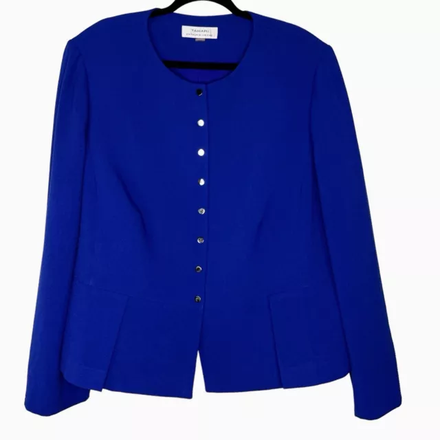 Tahari ASL Women’s Size 20W Midi Skirt Suit Blue Snap Up Pleated Peplum 2