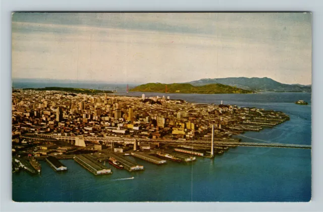 San Francisco CA- California, Aerial View Waterfront, Vintage Postcard