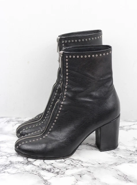 Russell & Bromley Œillet Fermeture Éclair Cuir Noir Bottines, Taille Ue 40 /UK 7