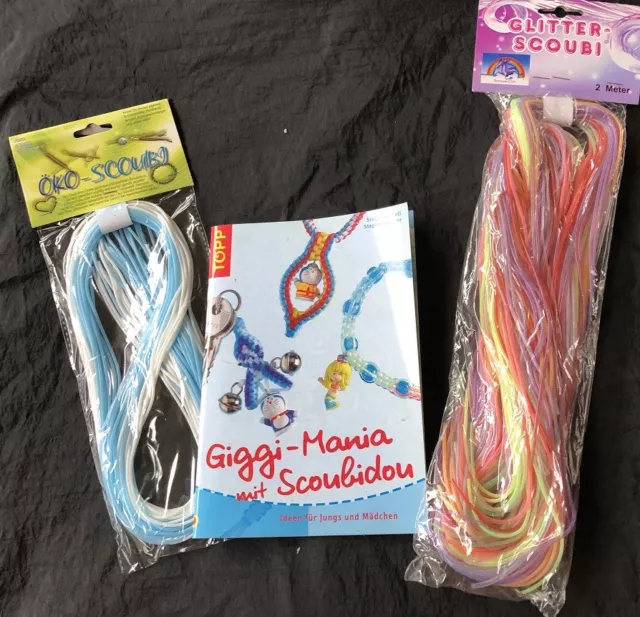 Set Scoubidou Bänder + Buch Giggi-Mania Basteln Flechtschnüre Scubidou Skubidou