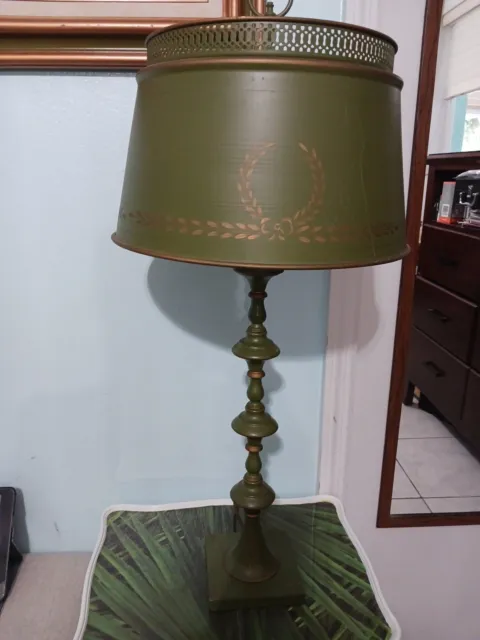Antique Green Metal Tole Torchiere Lamp