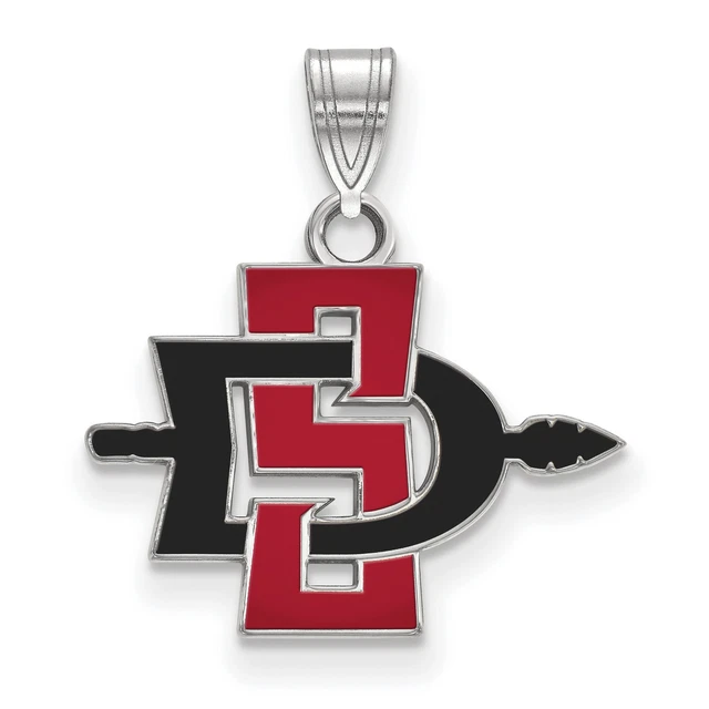 San Diego State University Aztecs Red Black School Logo Pendant in White Gold