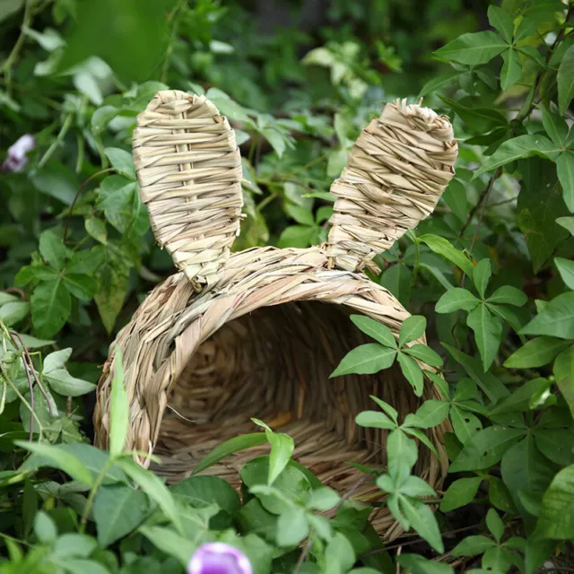 Cappello di criceto di paglia letto creativo per coniglio tessuto a mano piccoli animali casa respirabile